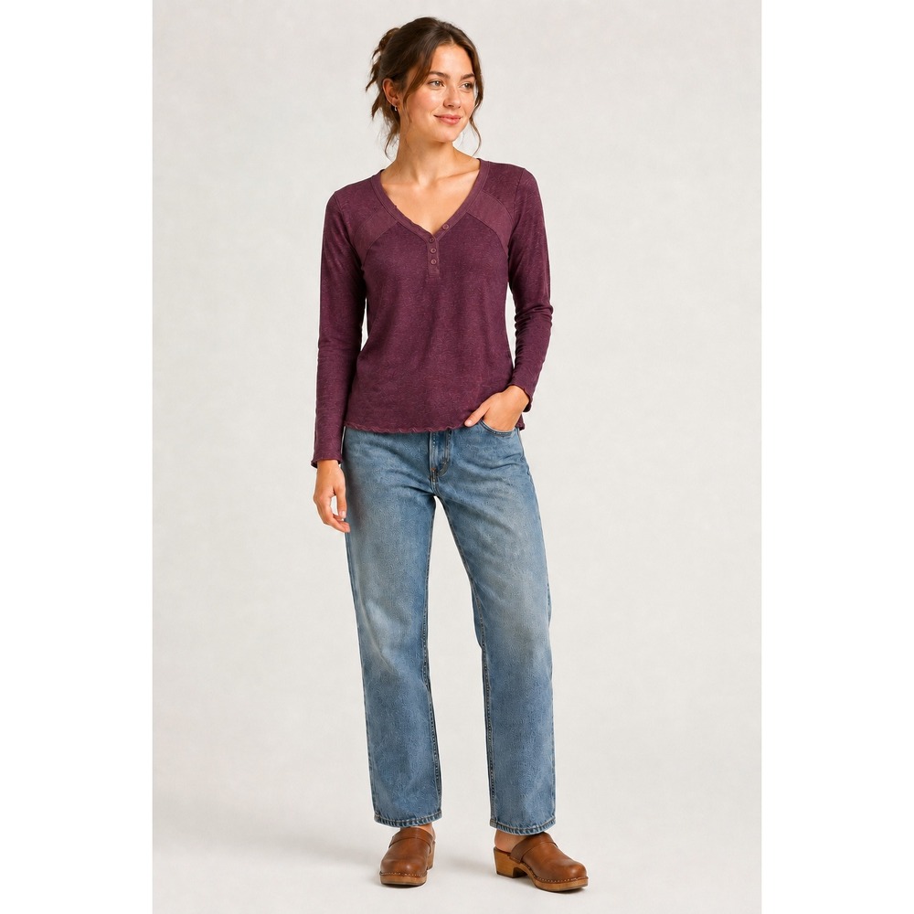 Horny Toad Toad&Co Henley Long Sleeve Top Small Burgundy Tencel Granola Outdoor